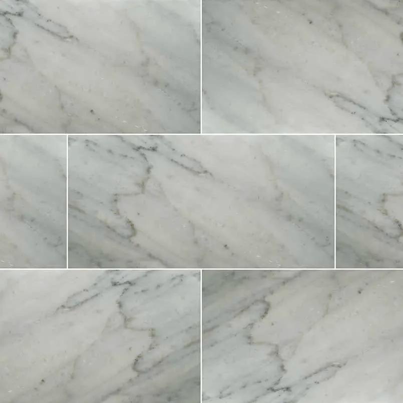Carrara White Honed Marble Tiles 12x24 close up