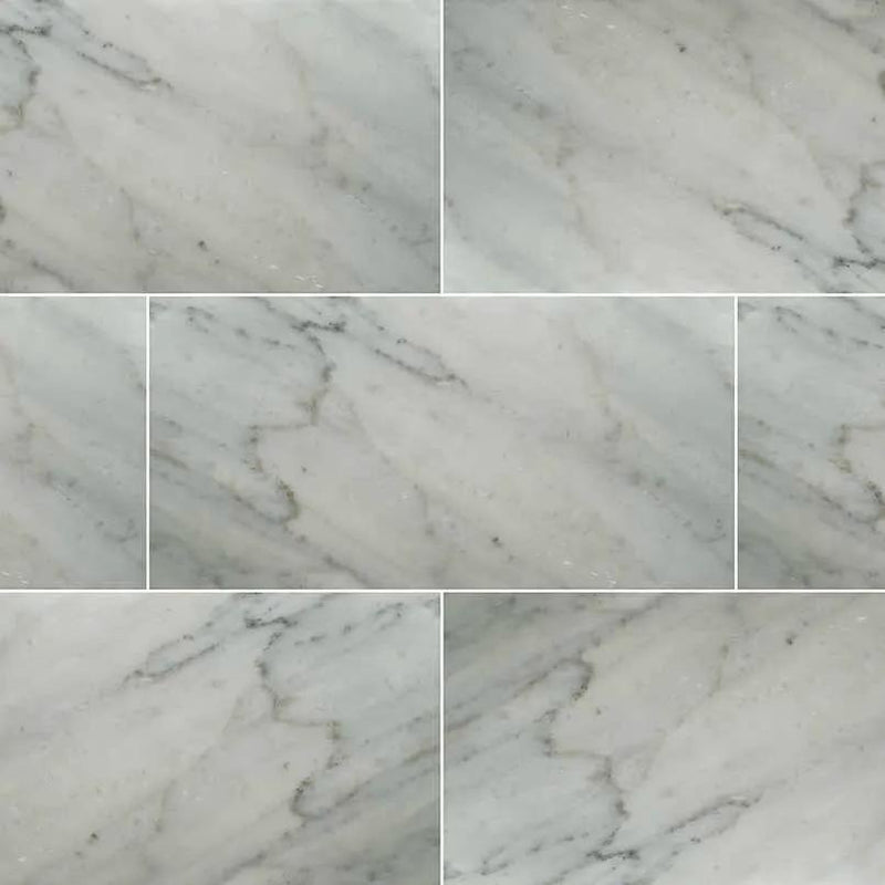 Carrara White Honed Marble Tiles 12x24 close up