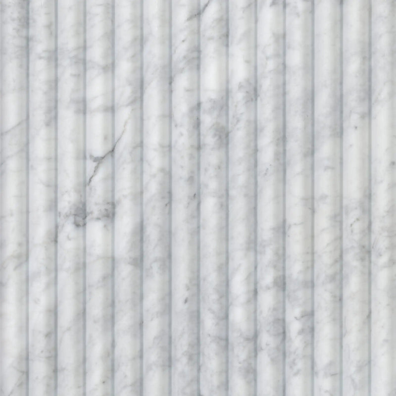 Carrara White Milano Ribbo 12x24 Honed Marble Mosaics close up