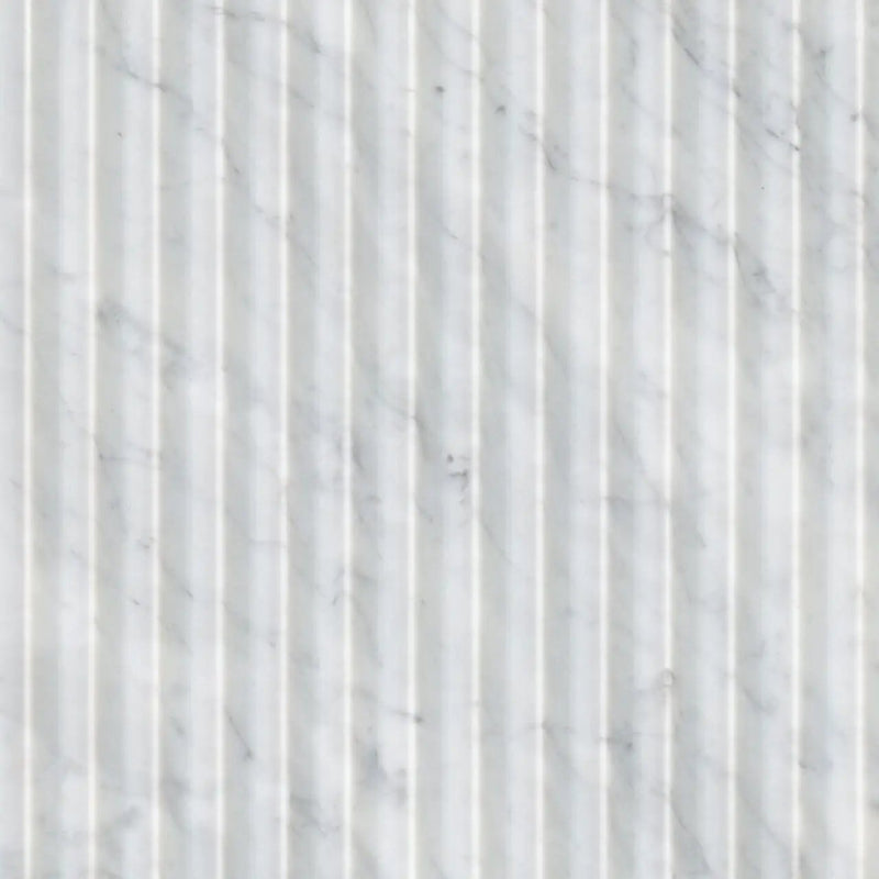 Carrara White Valentino Fluto 12x24 Honed Marble Mosaics close up