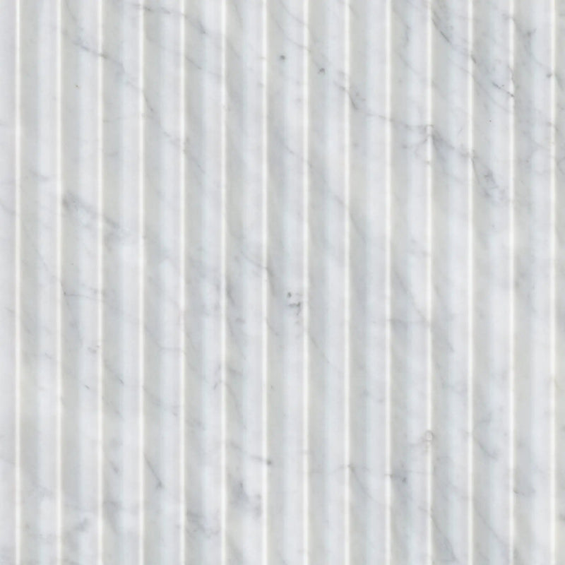 Carrara White Valentino Fluto 12x24 Honed Marble Mosaics close up