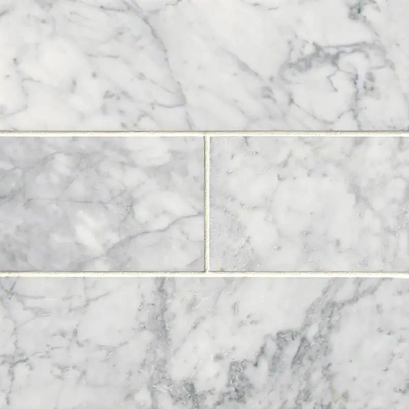 Carrara White Polished Marble Mosaics 4x12 close up