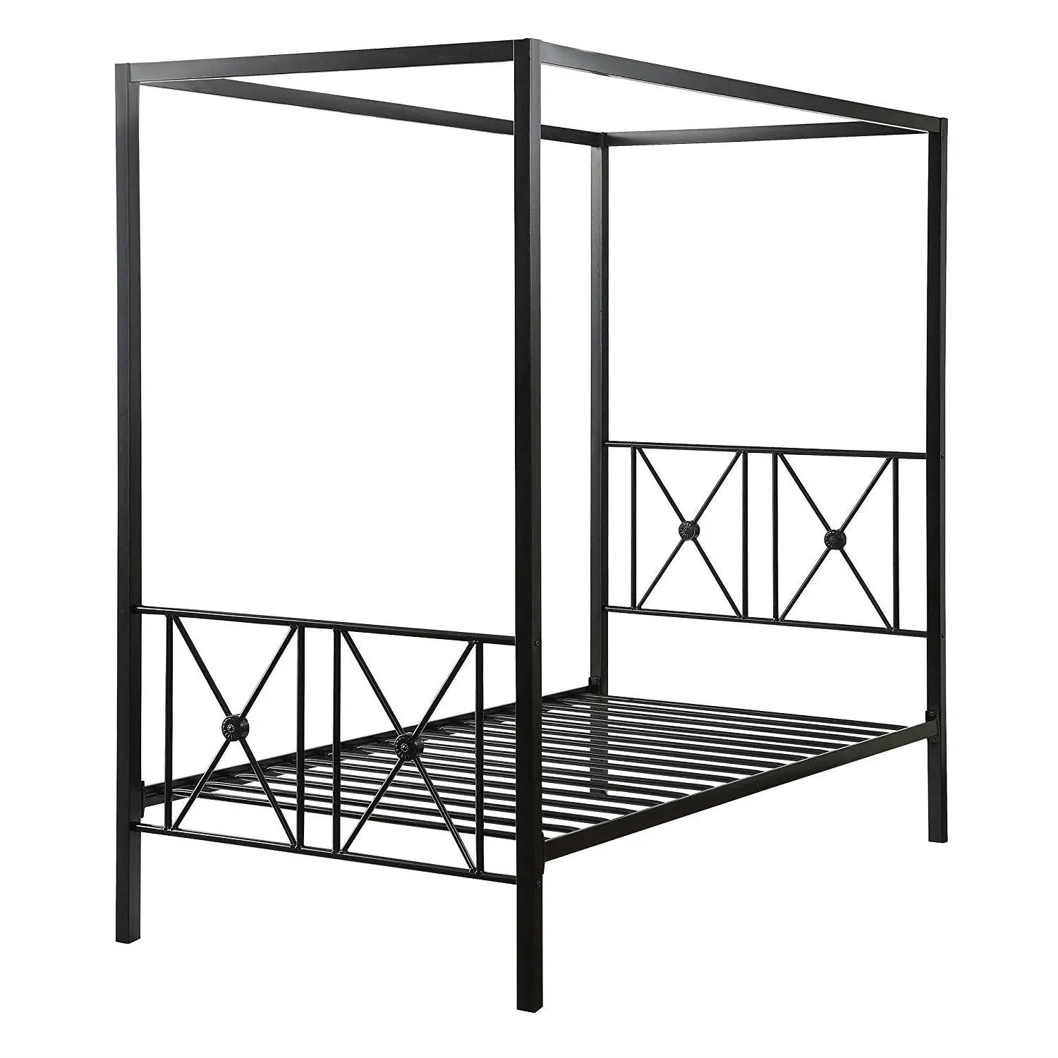 Twin size Black Metal Canopy Bed Frame with Medallion Accents by HomePacific