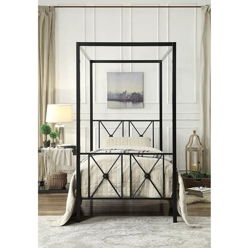 Twin size Black Metal Canopy Bed Frame with Medallion Accents by HomePacific