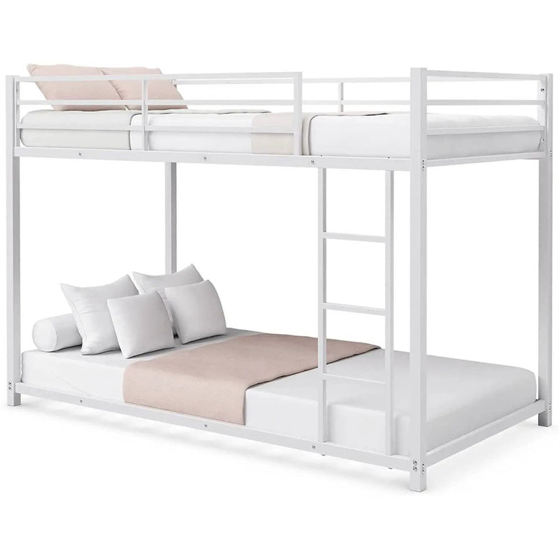 Twin over Twin Low Profile Modern Bunk Bed Frame in White Metal Finish by HomePacific