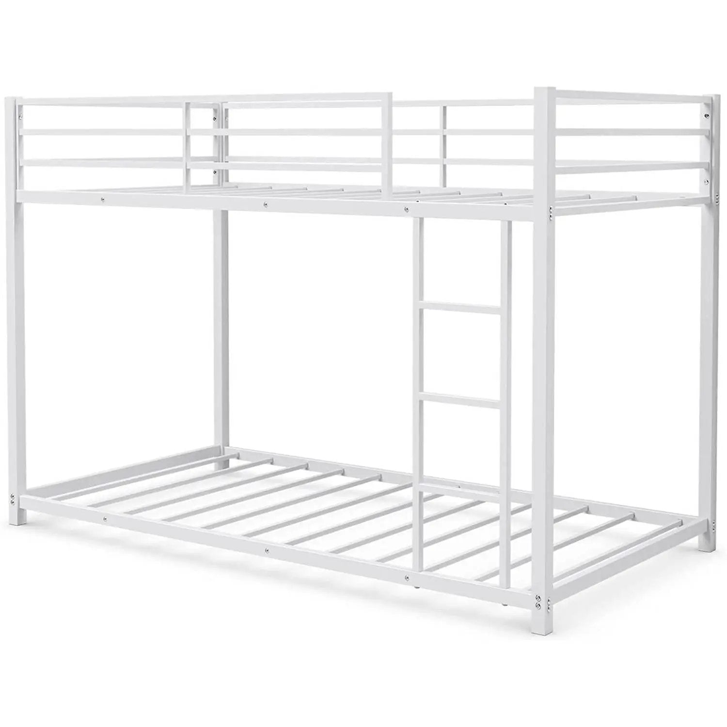 Twin over Twin Low Profile Modern Bunk Bed Frame in White Metal Finish by HomePacific