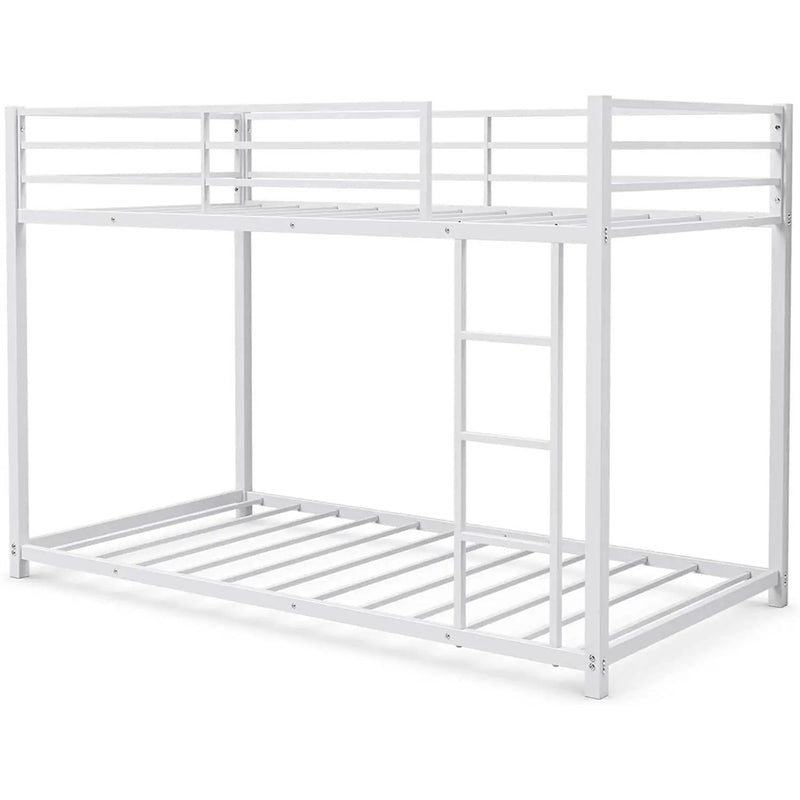 Twin over Twin Low Profile Modern Bunk Bed Frame in White Metal Finish by HomePacific