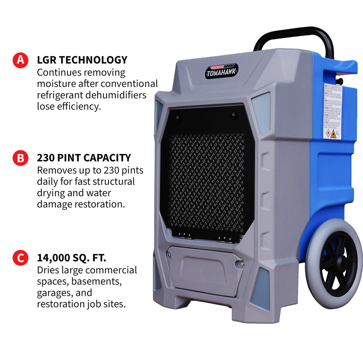 230 Pint Commercial Industrial Dehumidifier 14,000 ft² Rated LGR Integrated Pump Drain Hose, photo 5 of 10