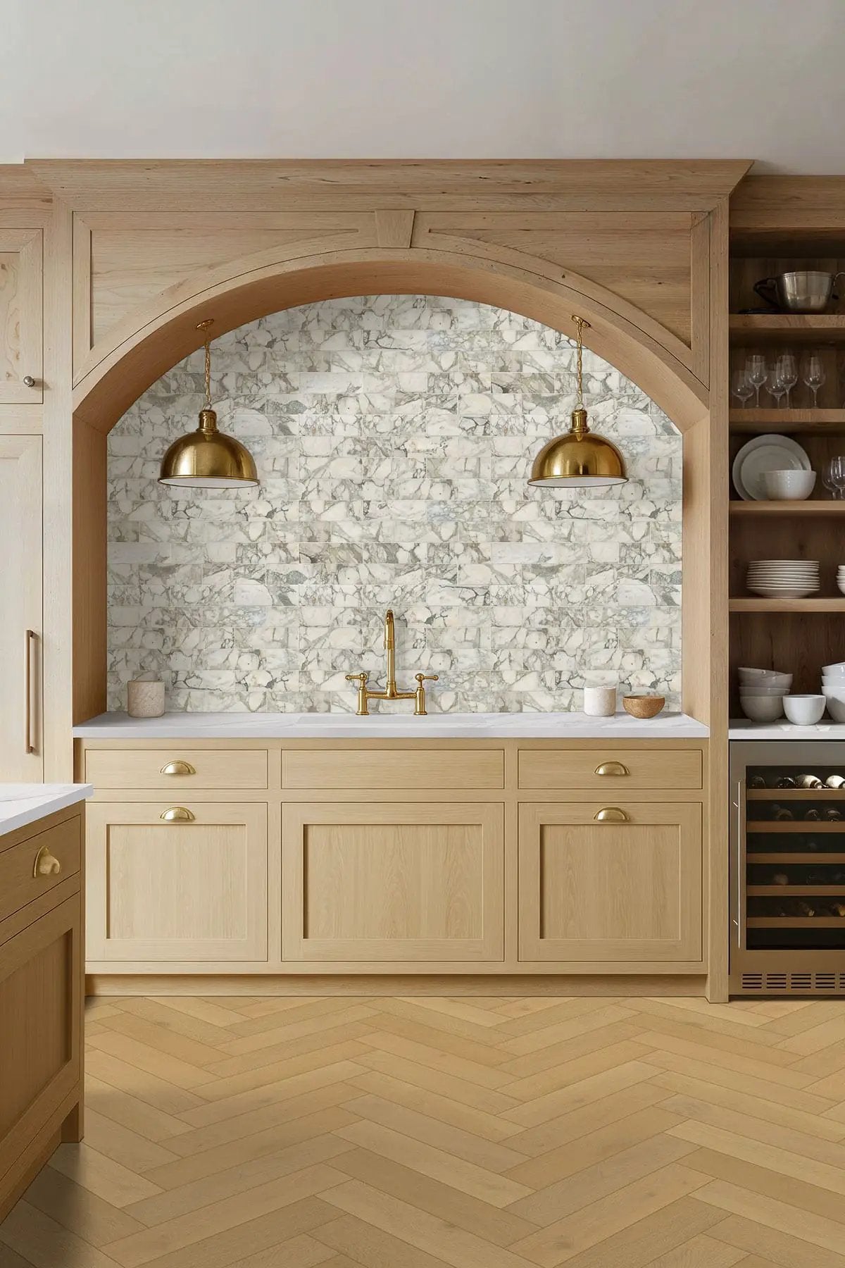 Coronado 4x12 Honed Marble Mosaics in a finished room