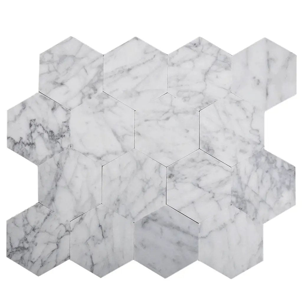 Carrara White 9x10 Hexagon Honed Marble Peel & Stick Tile (10 pack, 6.41 sq ft/case) by Apollo Tile