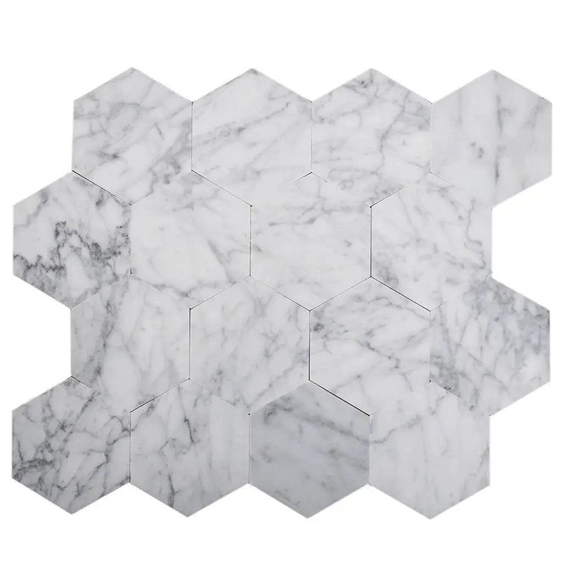 Carrara White 9x10 Hexagon Honed Marble Peel & Stick Tile (10 pack, 6.41 sq ft/case) by Apollo Tile