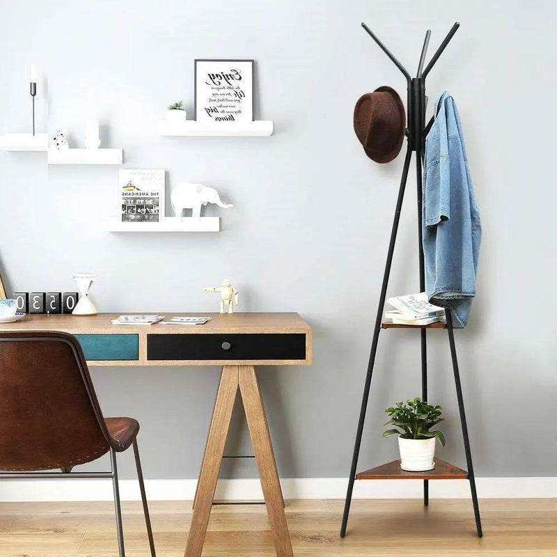 Modern Coat Rack with Matte Black Metal Frame and 2 Shelves by HomePacific