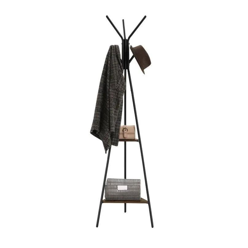 Modern Coat Rack with Matte Black Metal Frame and 2 Shelves by HomePacific