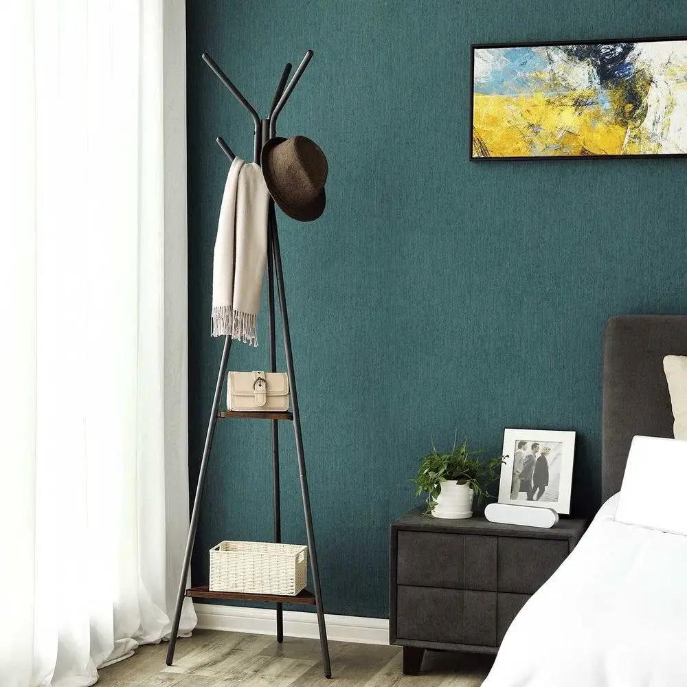 Modern Coat Rack with Matte Black Metal Frame and 2 Shelves by HomePacific
