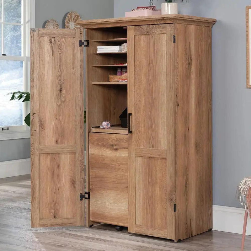 Drop Leaf Computer Desk Craft Table Armoire in Oak Wood Finish - Made in USA by HomePacific