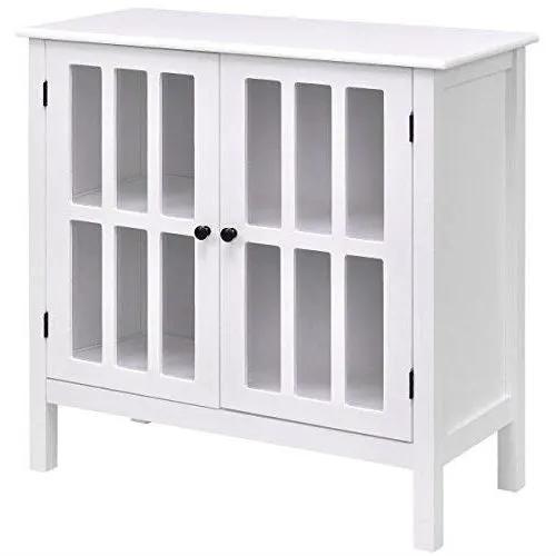 White Wood Bathroom Storage Floor Cabinet with Glass Doors by HomePacific