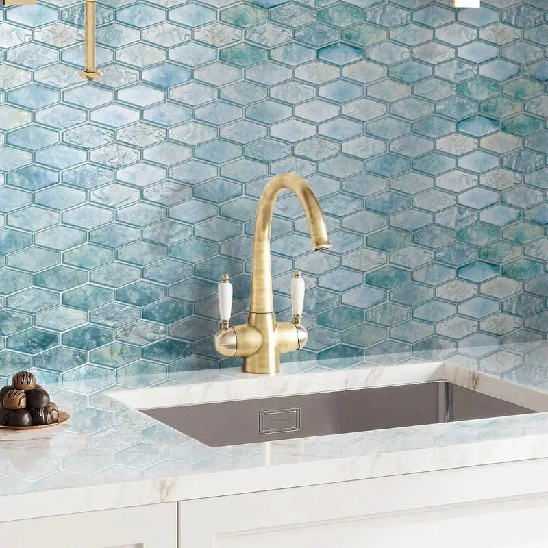 Aqua 11x12 Matte Elongated Hexagon Glass Mosaic Tile (10 pack, 8.6 sq ft/case) by Apollo Tile