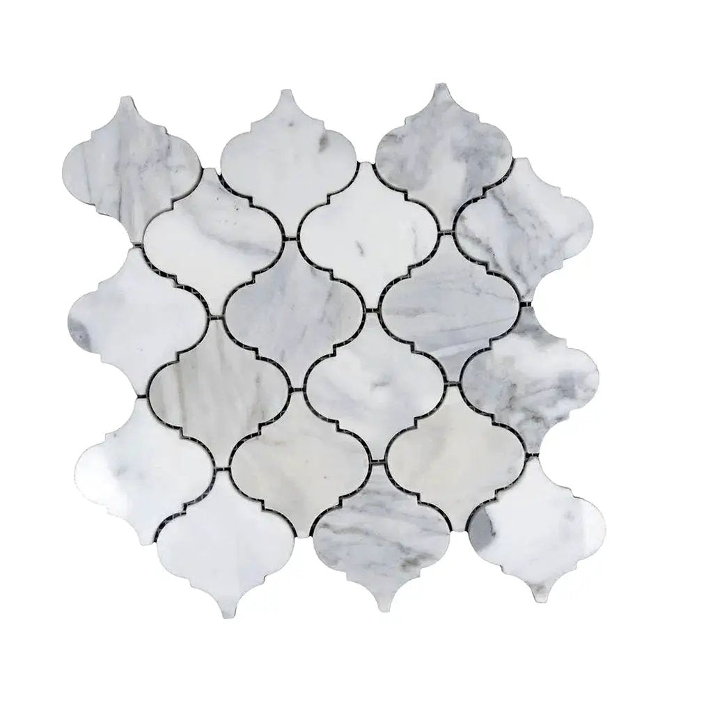 White 11x11 Polished Arabesque Calacatta Marble Mosaic Tile (5 pack, 5.35 sq ft/case) by Apollo Tile