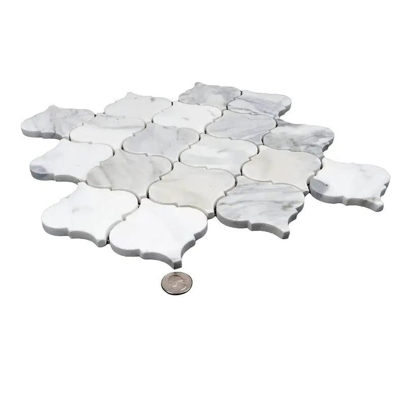 White 11x11 Polished Arabesque Calacatta Marble Mosaic Tile (5 pack, 5.35 sq ft/case) by Apollo Tile