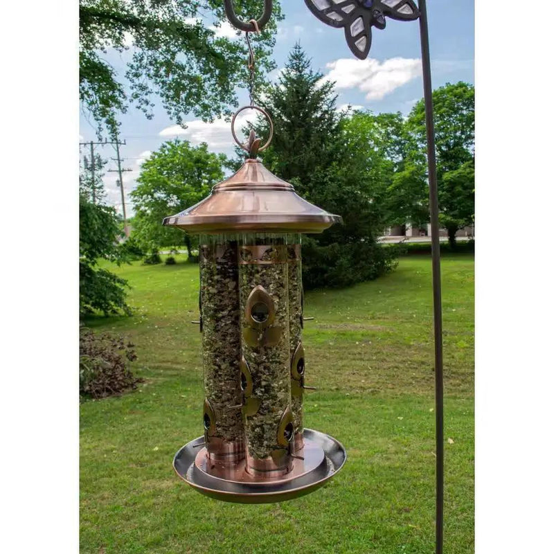 Large Copper Bird Feeder with 3 Tubes and 9 Feeding Ports by HomePacific