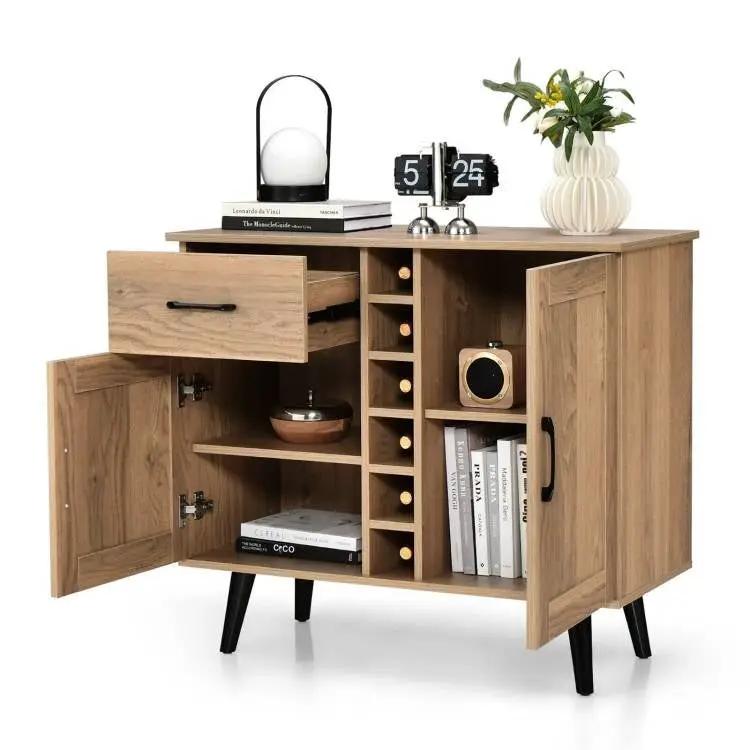 Modern Mid-Century Style Kitchen Buffet Dining Sideboard Cabinet with Wine Rack by HomePacific