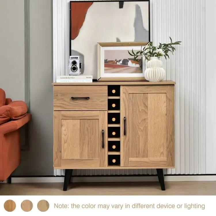 Modern Mid-Century Style Kitchen Buffet Dining Sideboard Cabinet with Wine Rack by HomePacific