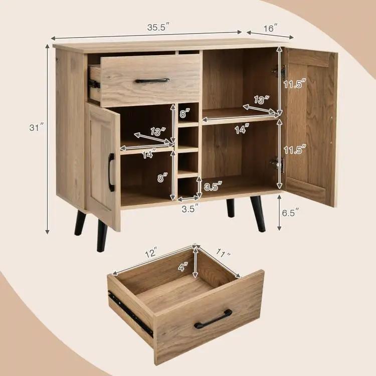 Modern Mid-Century Style Kitchen Buffet Dining Sideboard Cabinet with Wine Rack by HomePacific
