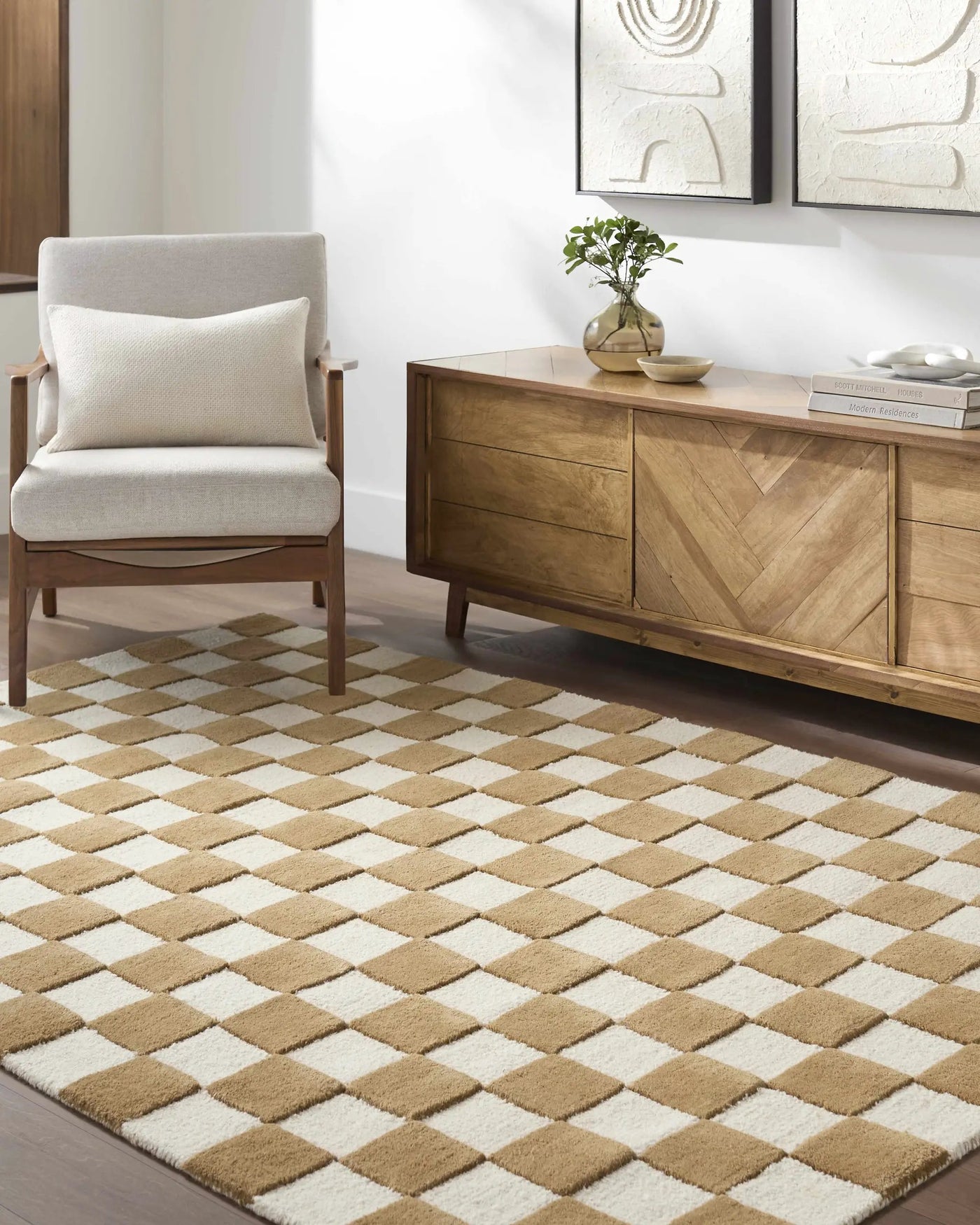 Timin Camel Checkered Area Rug - Clearance by Boutique Rugs