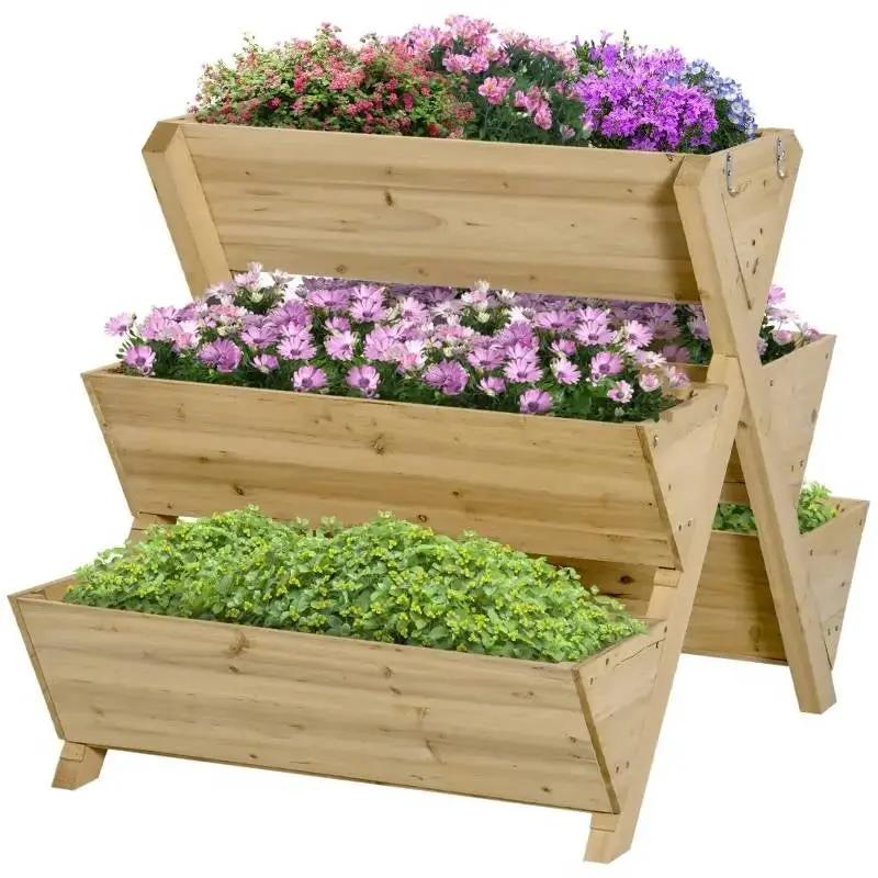 3-Tier Outdoor Fir Wood Elevated Planter Herb Flower Box Raised Garden Bed by HomePacific