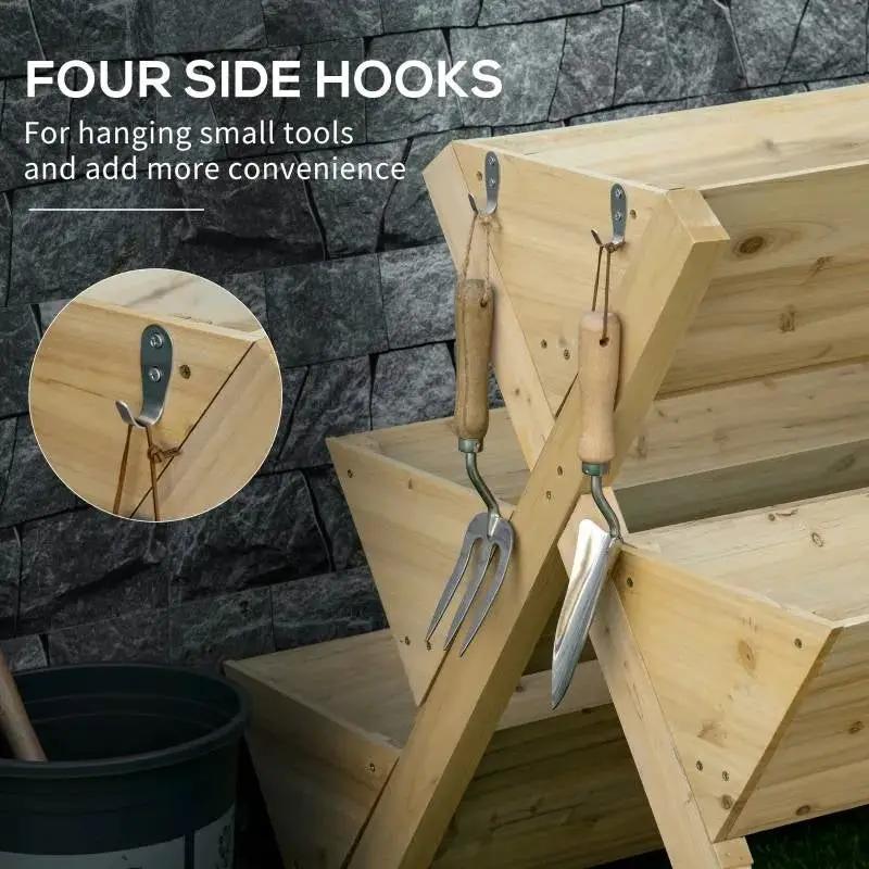 3-Tier Outdoor Fir Wood Elevated Planter Herb Flower Box Raised Garden Bed by HomePacific