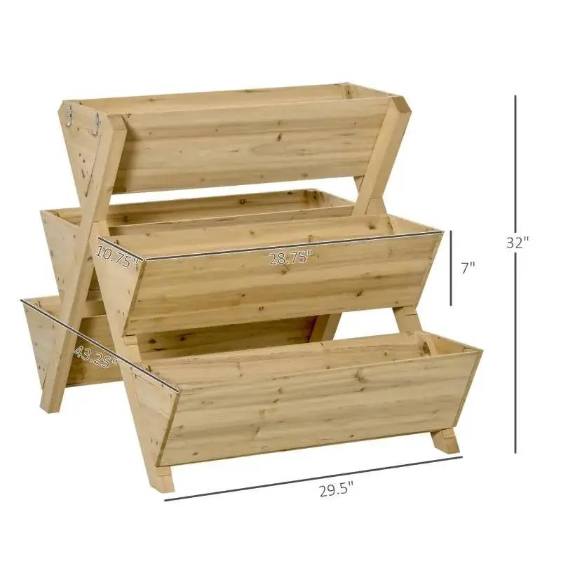 3-Tier Outdoor Fir Wood Elevated Planter Herb Flower Box Raised Garden Bed by HomePacific