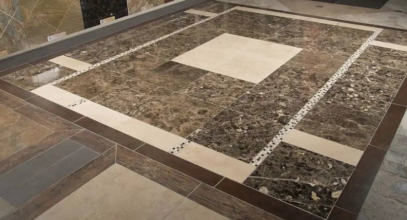 Emperador Dark Polished Marble Tiles 12x12 in a finished room