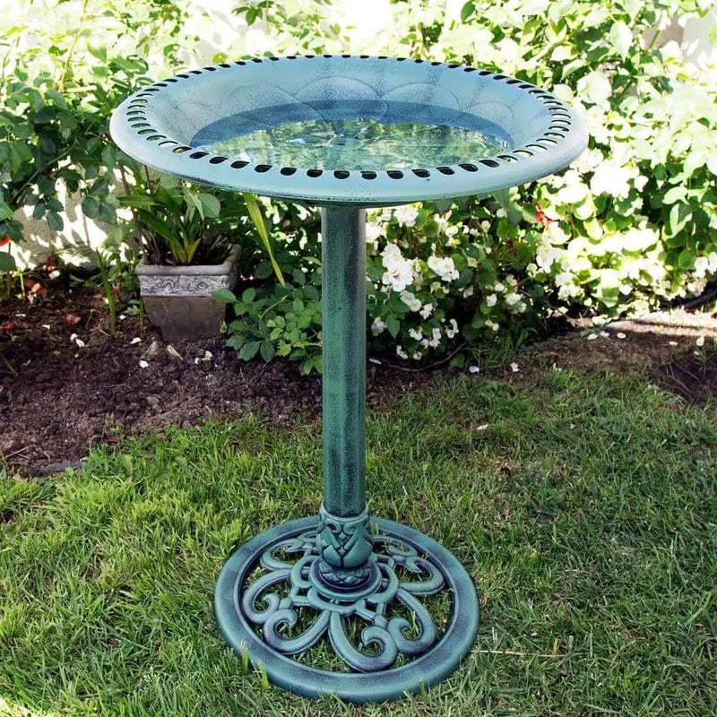 Outdoor Garden Bird Bath Bowl with Stand in Green Bronze Finish by HomePacific