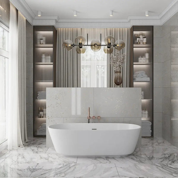 Warm Gray with Gold Flecks 24x48 Polished Square Porcelain Large Format Tile (2 pack, 15.49 sq ft/case)