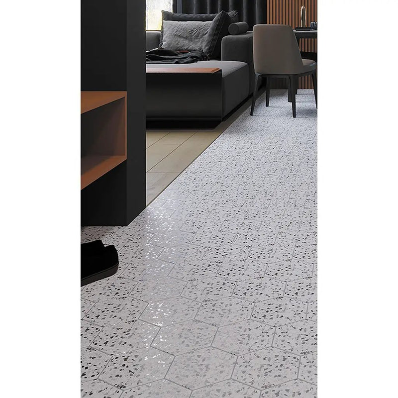 White Black 8x9 Matte Hexagon Porcelain Tile (25 pack, 9.93 sq ft/case) by Apollo Tile