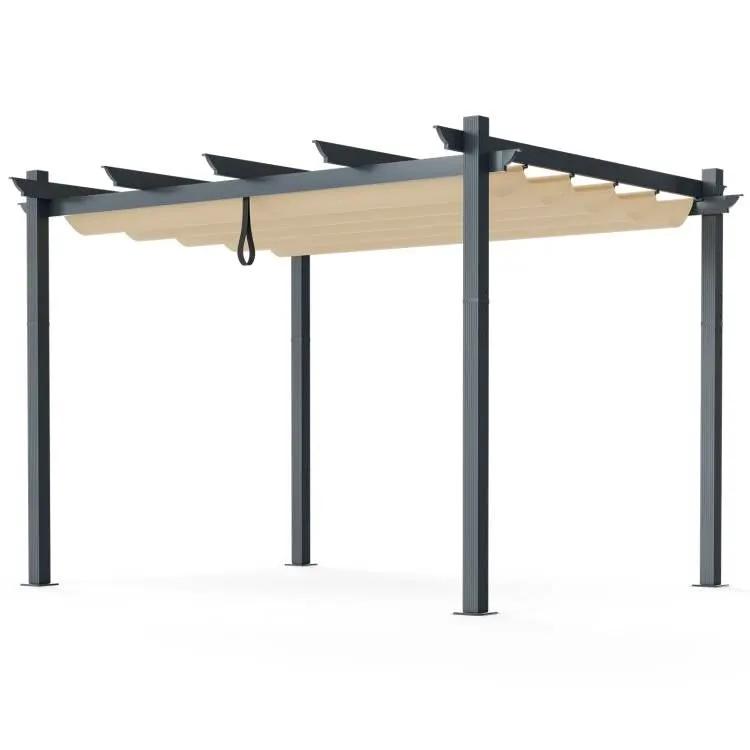 Modern 10 x 12 Ft Outdoor Sturdy Pergola Gazebo with Retractable Beige Canopy by HomePacific