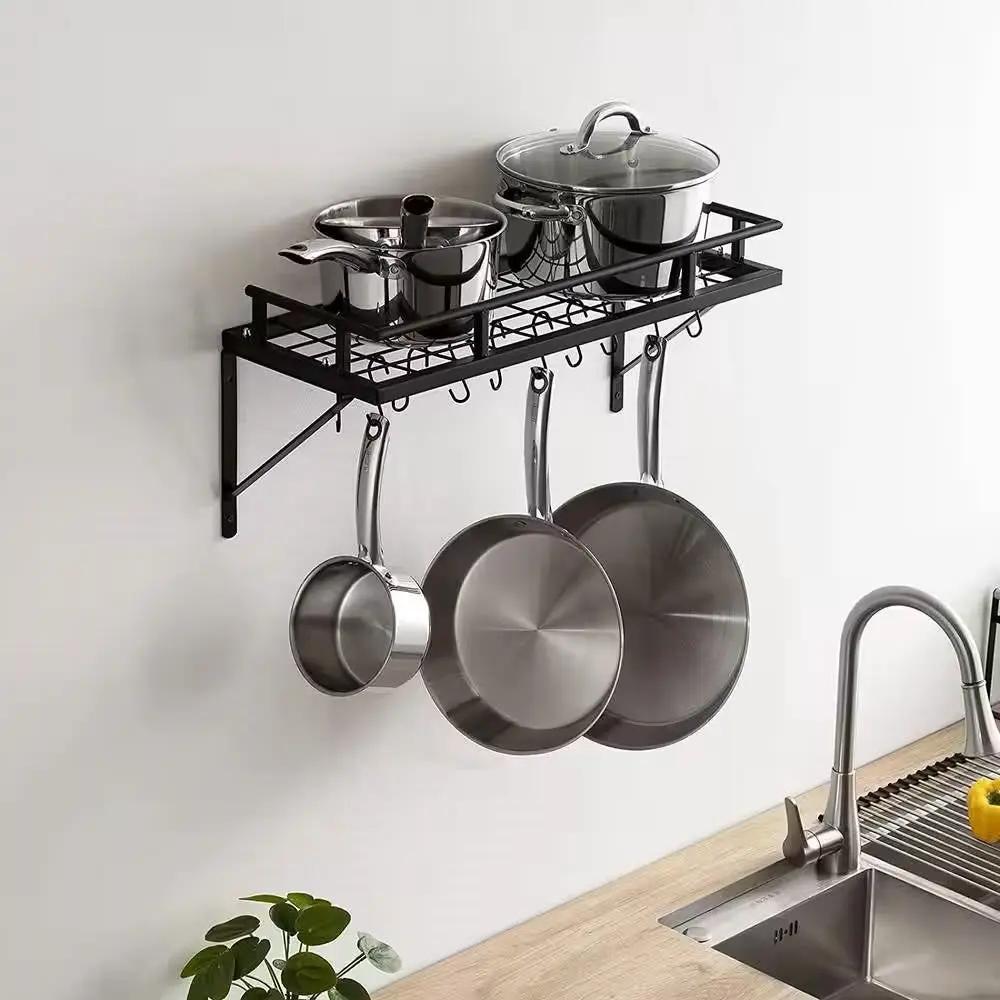 Matte Black Stainless Steel Wall Mounted Pot Rack with 10 Hanging Hooks by HomePacific
