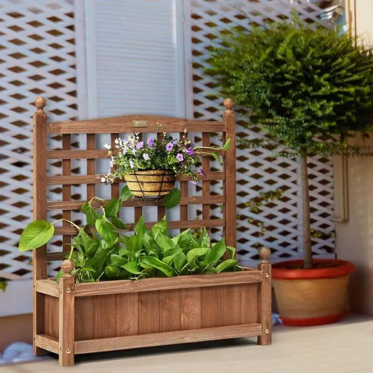 Natural Fir Wood Outdoor Garden Planter Box with 30-inch High Trellis by HomePacific