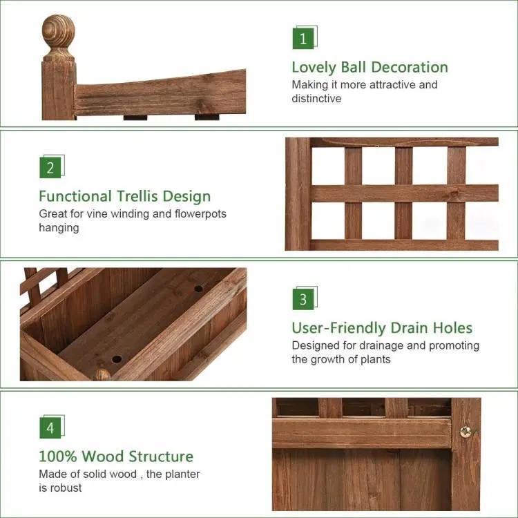 Natural Fir Wood Outdoor Garden Planter Box with 30-inch High Trellis by HomePacific