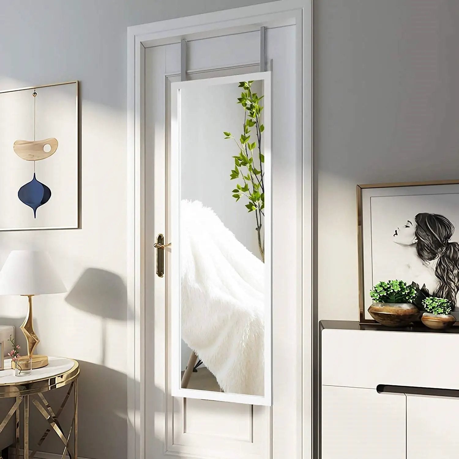 White Full Length Bedroom Mirror with Over the Door or Wall Mounted Design by HomePacific