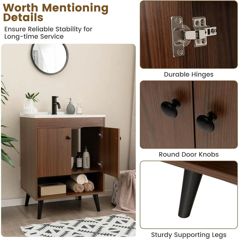 Mid-Century Modern Bathroom Vanity in Walnut Wood Finish with Sink by HomePacific