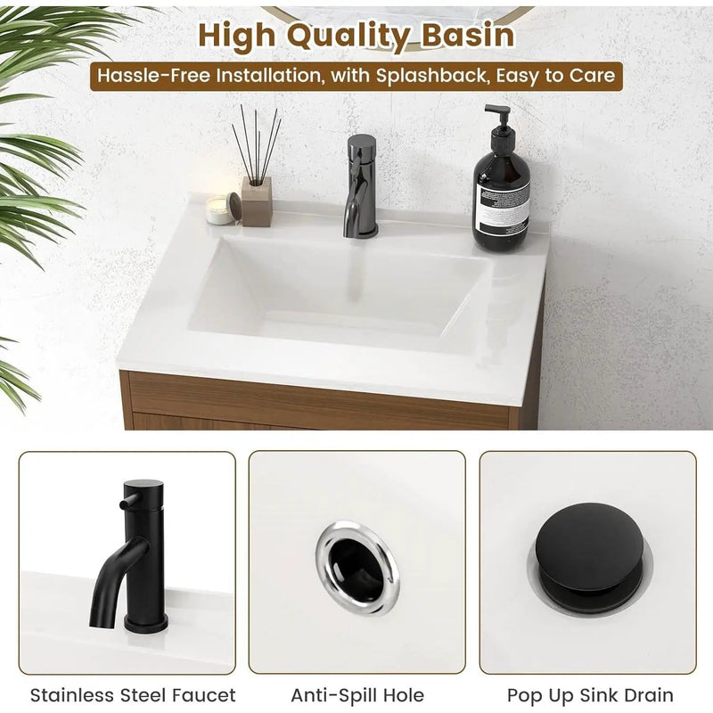 Mid-Century Modern Bathroom Vanity in Walnut Wood Finish with Sink by HomePacific