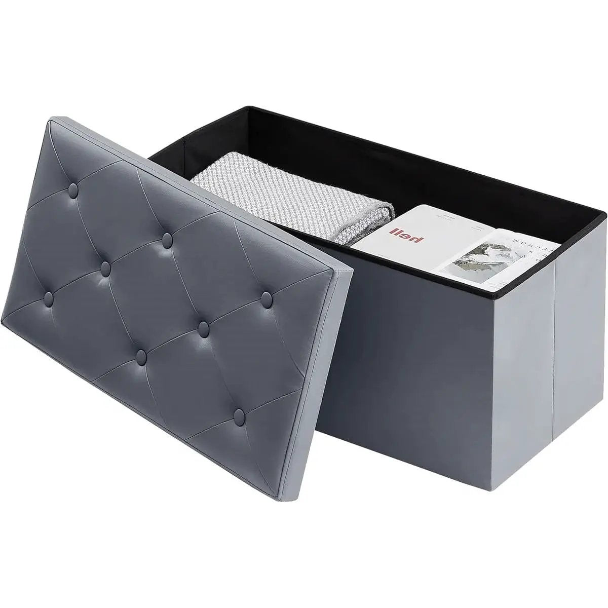 30-inch Light Grey Faux Leather Upholstered End of Bed Storage Bench Ottoman by HomePacific