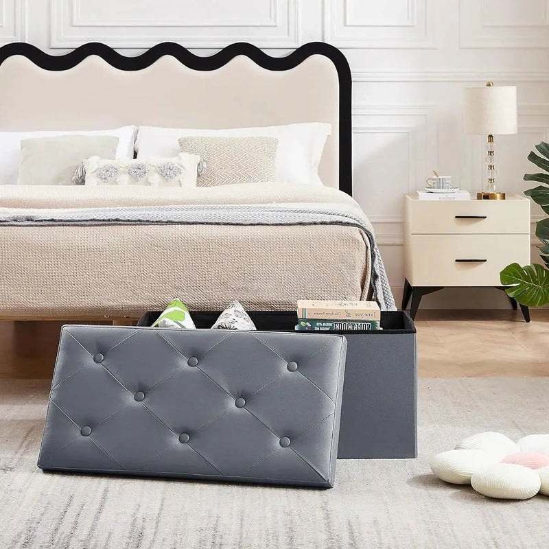 30-inch Light Grey Faux Leather Upholstered End of Bed Storage Bench Ottoman by HomePacific