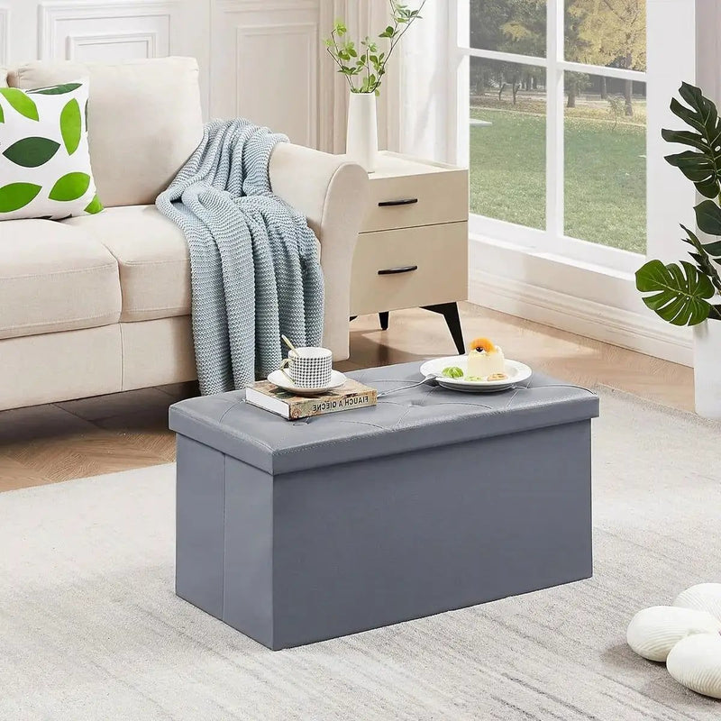 30-inch Light Grey Faux Leather Upholstered End of Bed Storage Bench Ottoman by HomePacific