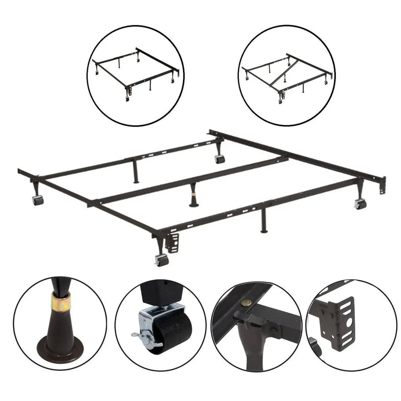 Twin, Full, Queen Sturdy Black Metal Adjustable Bed Frame w/Headboard Brackets by HomePacific