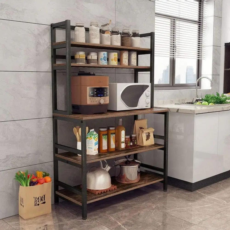 Industrial Modern Kitchen Bakers Rack Brown Woodgrain Sturdy Metal Frame by HomePacific