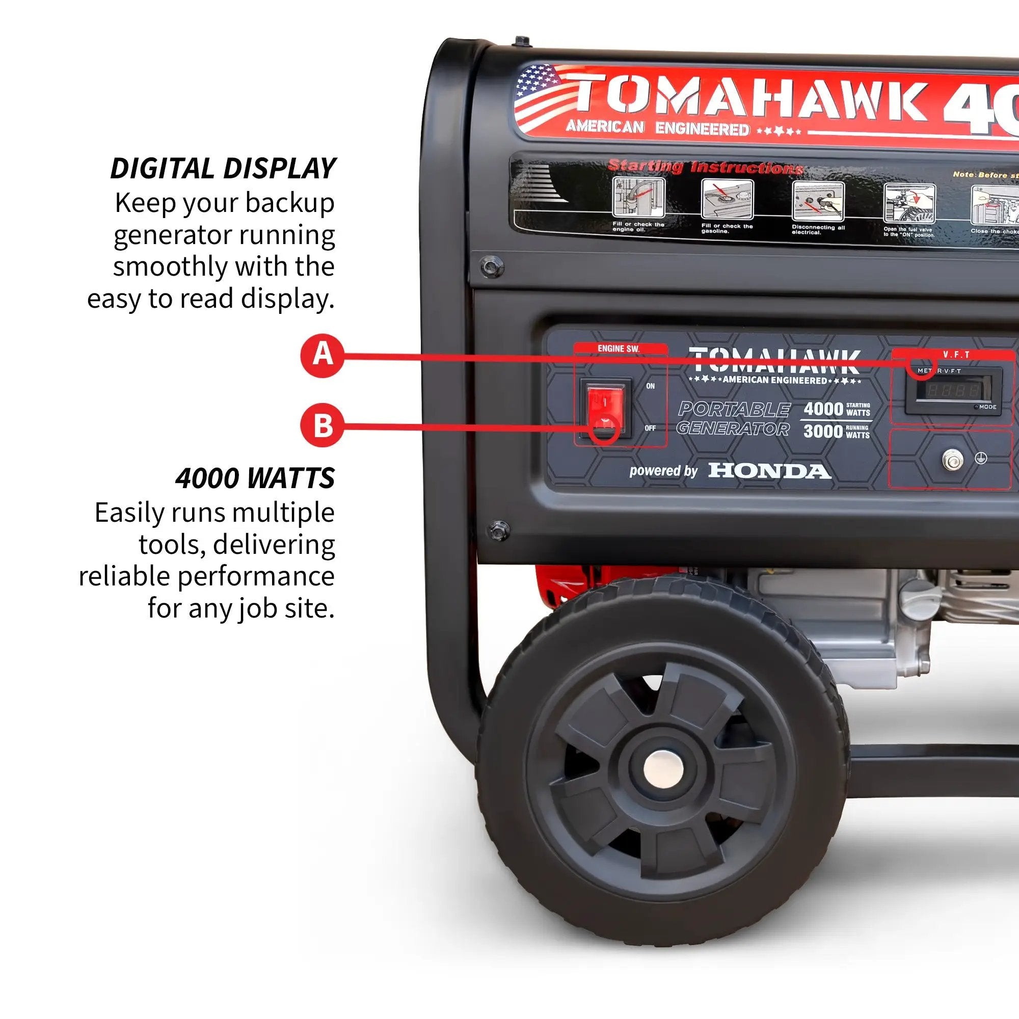 4000 Watt Honda Powered Generator Portable Gas Power Professional Use by Tomahawk Power