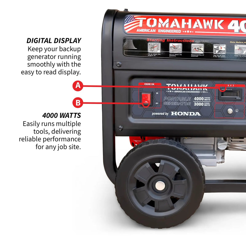 4000 Watt Honda Powered Generator Portable Gas Power Professional Use by Tomahawk Power