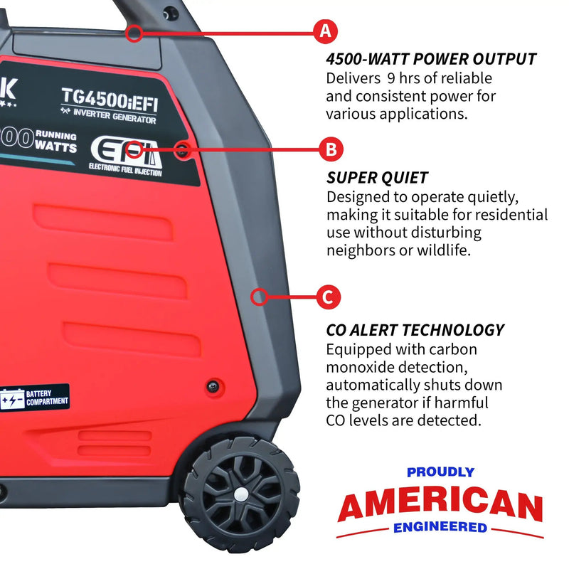 4500 Watt Inverter Generator Electronic Fuel Injection EFI Super Quiet Portable Gas Power Professional Use by Tomahawk Power